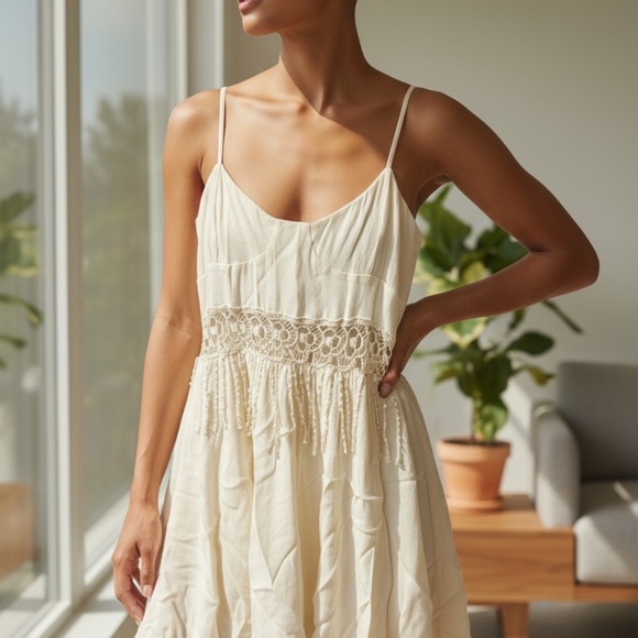 For Love And Lemons Cream Fringe Mini Dress XS - Picture 8 of 8